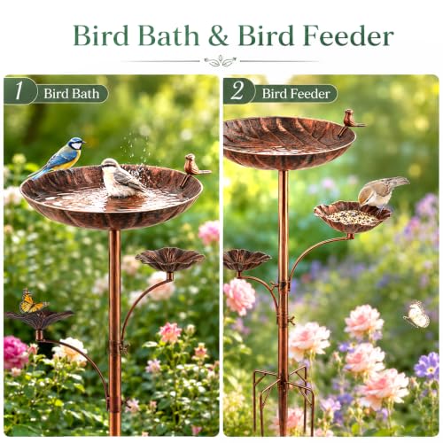 Image of Metal Bird Bath for Outside, Triple Birdbath Feeder Bowl for Outdoor | 11.8in Top+5.5in Side Bowls,Metal With Powder Coat,4-Claw Ground Stake,Tool-Free Assembly;For Garden,Patio,Yard