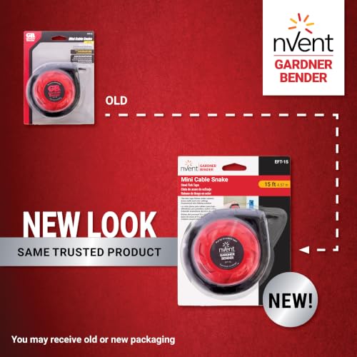 Image of Gardner Bender EFT-15 Mini Cable Snake, 15 Ft Steel Fish Tape, Electrical Wire Fishing Tape, Red & Black