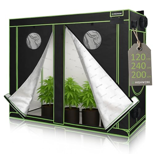 HIGHWERK Growzelt 120 x 240 x 200 cm | Indoor Grow Tent für Pflanzenzucht | schwarz grün | Growbox, Homegrow, Growschrank | Zuchtzelt, Pflanzenzelt, Anzuchtzelt, Gewächshaus, Indoor Garden