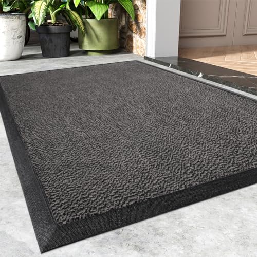 Front Door Mat Indoor Outside Entrance - Outdoor Door Mats Entry Mat Heavy Duty Non Slip Water Absorbent Dirt Trapper Welcome Mats Doormats for Entryway Doorway - 17”x30” Black and Grey