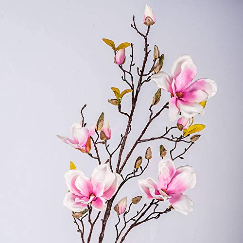 artplants.de Ramo di Magnolia Artificiale Lilo, 4 Fiori, germogli, Rosa, 110cm - Ramo Fiorito/Fiori di Magnolia