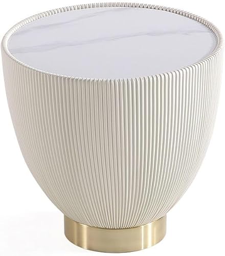 Miniatura 8 de Manhattan Comfort Anderson - Mesa auxiliar redonda moderna de 18 pulgadas 2.0  Mesa de mármol de cerámica, elegante diseño de cuero sintético