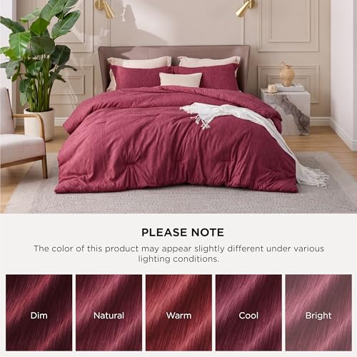 Image of Bedsure Full Comforter Set - Dark Red Soft Bedding for All Seasons, Cationic Dyed Bed Set, 3 Pieces, 1 Full Size Comforter (82 inchx86 inch) and 2 Pillow Shams (20 inchx26 inch+2 inch)