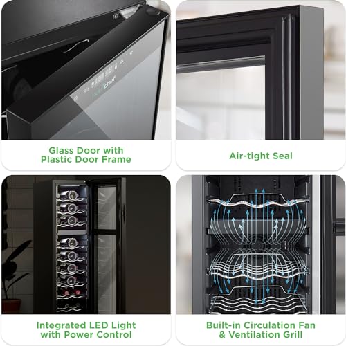 NutriChef PKCWCDS275 Dual-Zone Wine Cooler, 27-Bottle Refrigerator, Digital Touch Button Control with Air Tight Seal, Adjustable Temp 41-64F, Freestanding Cooler, Black by NutriChef - Image 3