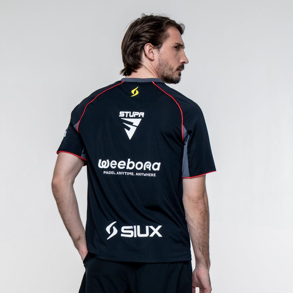 SIUX - Camiseta Electra x Stupa 26 A Hombre Negra - Camiseta de Pádel y Tenis para Hombre, Ropa Deportiva Oficial Franco Stupaczuk para Entrenamiento, Running y Pickleball