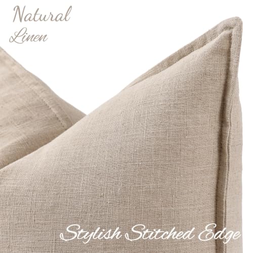 Image of decorUhome Decorative Linen Throw Pillow Covers 12x20 Inch Set of 2 Natural Linen Lumbar Neutral Pillow Covers with Flange Edges Soft Farmhouse Boho Accent Pillow Cases for Couch Bed Living Room