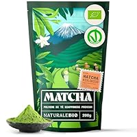 NaturaleBio Tè Verde Matcha Biologico in Polvere 200g. Grado Premium. The Matcha Prodotto in Giappone. Ideale da Bere, per i Dolci, Frullati, Tè freddo, nel Latte e come ingrediente