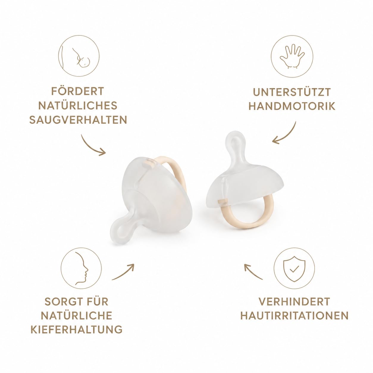 Nuckly NatureSense smoczek przypominający pierś, 1-24 miesięcy, nie zawiera BPA, silikon spożywczy, beżowy, 2 sztuki