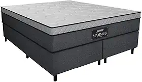 Cama Box Casal Queen Colchão Gazin Maximus Molas Ensacadas 158x198x62cm Linho Grafite/Preto - Suporta até 120Kg por Pessoa