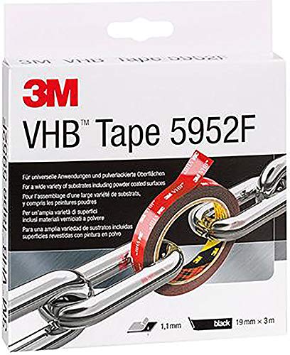 3M VHB 5952F, Ruban Adhésif Mousse Double Face - Excellente Adhésion à la Plupart des Peintures Poudre, Métaux, Verre, Bois Vernis, Polycarbonate, ABS - Noir, 19 mm x 3 m, 1.1 mm (1 Rouleau)