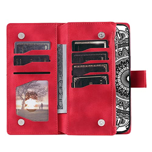 VEEMOS Wallet Case for Google Pixel 7 Pro Flower Flip Case Protective Leather Folio Book Phone Cover with Card Slots Kickstand Zipper Pocket - Image 4