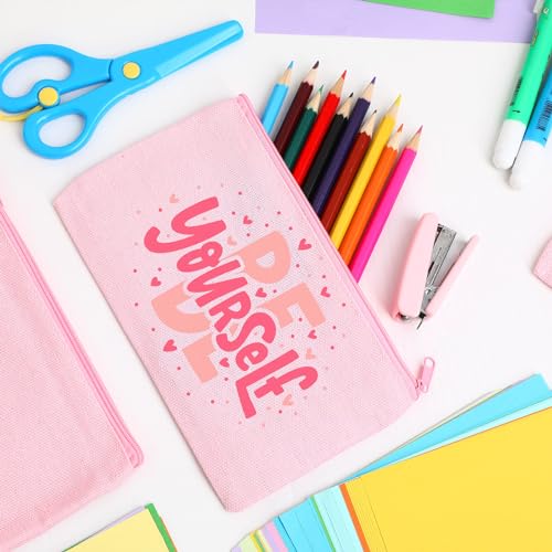Image of Frienda 50 Pcs Canvas Zipper Pouch Bulk Gift Small Blank Pouch Makeup Bag Cosmetic Toiletry Bag Appreciation Gift for DIY Craft Projects Employee Coworkers Staff Team(Pink)