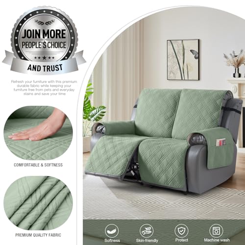 Image of TAOCOCO 100% Waterproof Loveseat Recliner Covers 2 Seater, Split Loveseat Covers for Reclining loveseat, Non Slip Reclining Couch Cover with Double Straps for Kids, Pets(2 Seater, Sage Green)