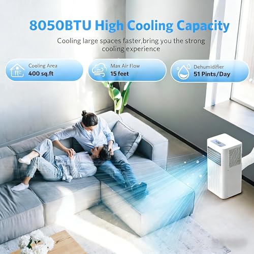 Image of Electactic 8050 BTUs Portable Air Conditioners for Room up to 400 Sq. Ft, Air Conditioners Portable with Cool /Fan /Dry /Sleep Mode, 24H Timer, Remote Control, Window Kit