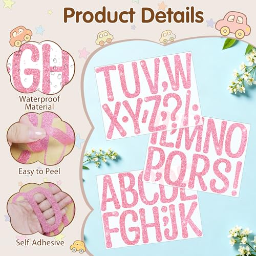 Image of Glitter Letter Stickers, 4 Inch Large Letters for Poster Board (Pink)
