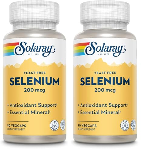 Solaray Yeast Free Selenium 200mcg, Selenium Capsules for Healthy Thyroid Function & Immune Support, High Absorption Supplement, Vegan, 90 Servings, 90 VegCaps (Pack of 2) 90 Count (Pack of 2)
