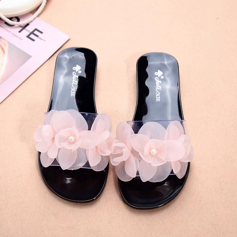 Loizziuy Floral Sandals Summer Crystal Jelly Sandals Fashion Flat Transparent Outdoor Non-slip Beach Slippers3