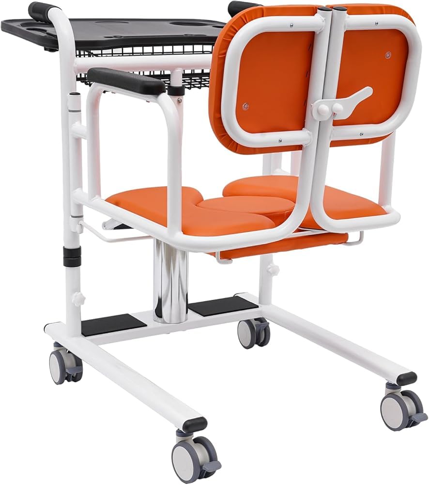 Sedia idraulica per il trasferimento del paziente con cuscino rimovibile e vasino per assistenza domiciliare per anziani e disabili