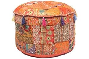 KLAVATE Bohemian Pouf Ottoman: Embroidered Bliss