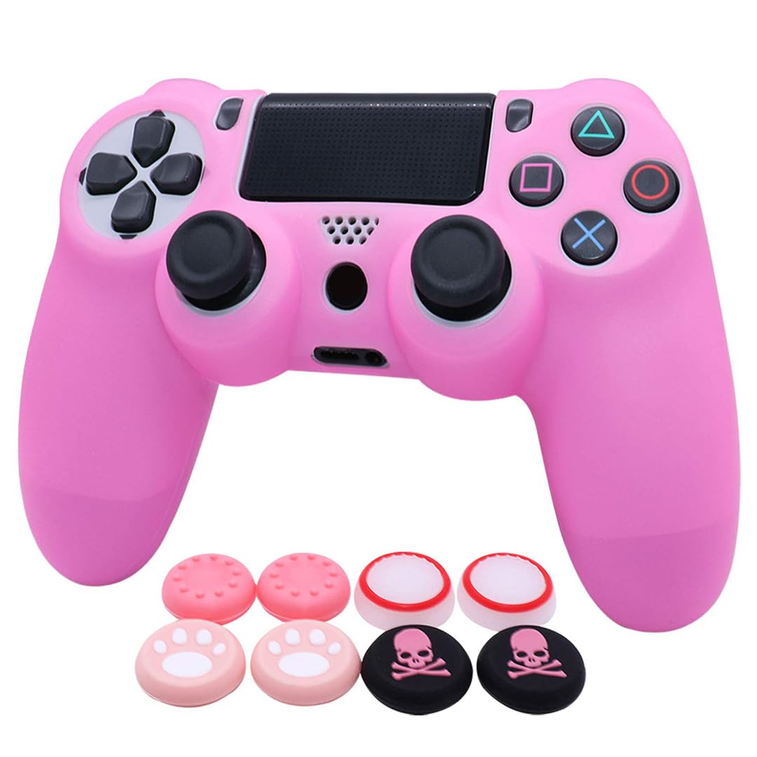 Pink PS4 Controller Skins RALAN, cover per controller in silicone compatibile con PS4 Slim/PS4 Pro (6 impugnature per pollice rosa Pro, impugnatura per cranio x 2) (rosa)