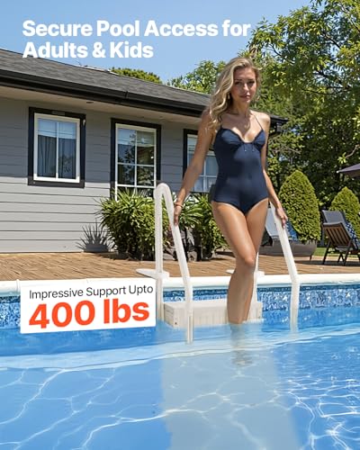 VEVOR Swimming Pool Ladder, 4-Step Double Handrails Stairs with Non-Slip Heavy Duty Steps, Max Load Capacity 400 lbs, for 48-54 in Inground & Above-Ground Pools of Any Decking Surface, Milk White