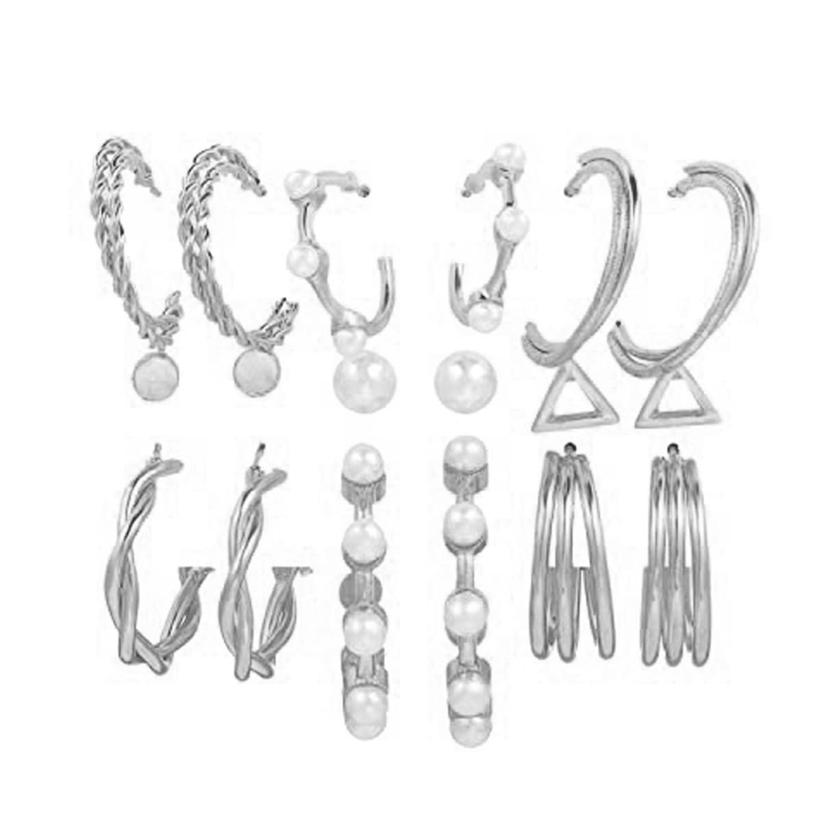 Jewels Galaxy Jewellery For Women Silver Plated Silver-Toned Contemporary Hoop Earrings Set of 9 (JG-PC-ERGD-8699) (B0BLSSJRQ6) Amazon Price History, Amazon Price Tracker