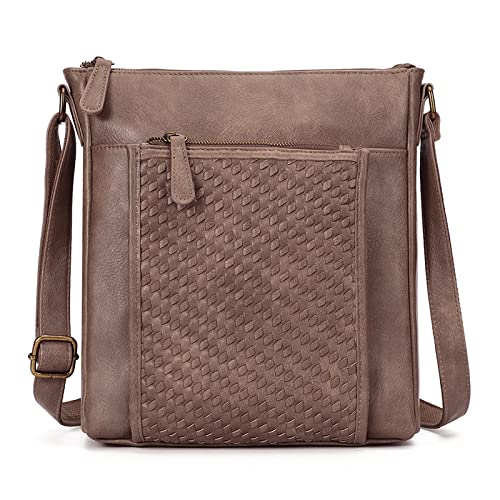 KL928 Crossbody Purses for Women, Medium Handbags Shoulder Bag with Adjustable Strap, Crossbody Bag with Braided Design Light Brown