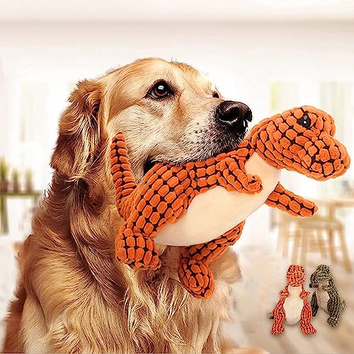 Wnddle Hund Kauspielzeug mit Dino Design, 2Pack Spielzeug für Hunde, Interaktives Hundespielzeug mit eingebauten Quietscher gegen Langenweile