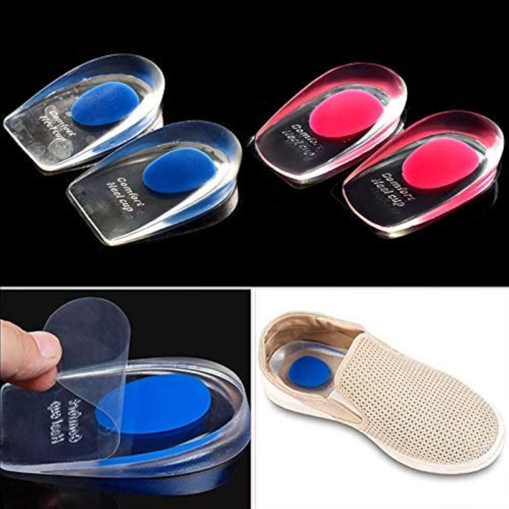 Silicone Gel Heel Cups for Heel Pain Relief, Shock Cushion