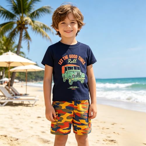 Image of Boy Shorts Sets Dinosaur Animal Print Shirt Summer Outfits Set 2pcs Casual Clothes