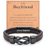Boyfriend Gifts Infinity Knot Leather Bracelet Christmas Valentines Fathers Easter Graduation 1 Year Anniversary Birthday Gifts for Boyfriend Him Boys Men