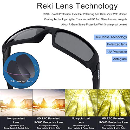 Reki Polarized Sports Sunglasses for Men Women Cycling Running Driving Fishing (Black With Grey Lens)3
