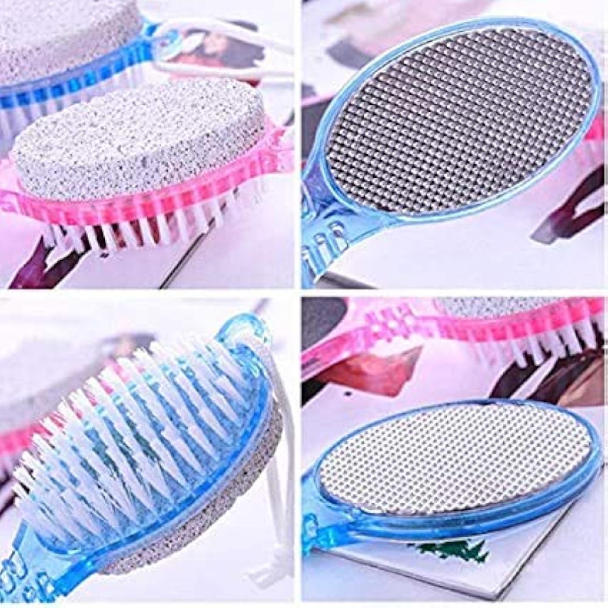 4-in-1 Manicure Pedicure Paddle Brush, Pumice Stone