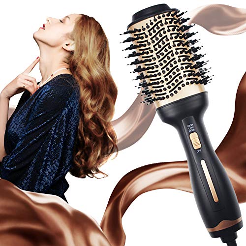 Preisvergleich Produktbild Ulixii Haartrockner Warmluftbürste, Heißluftbürste Negativer Ion Föhnbürste Stylingbürsten Haarglätter Bürste Heißluftkamm Für Alle Styling, 3 Temperaturen und Modi (golden)