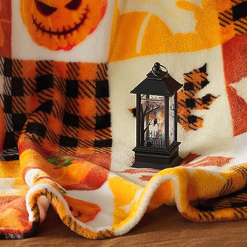 ROMROL Halloween Fleece Throw Blanket, Pumpkin, Leaves Fall Plaid Blanket, Soft Fuzzy Plush for Couch Sofa or Bed, Luxury Flannel Lap Blanket, for Kids, Adults, Wife, Self (50" x 60")