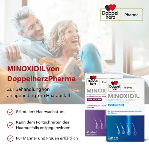3. Bild von Minoxidil DoppelherzPharma 20mg/ml (2%) Lösung zur Anwendung auf der Haut (Kopfhaut) – Arzneimittel zur Behandlung von anlagebedingtem Haarausfall bei Frauen (3x 60ml)