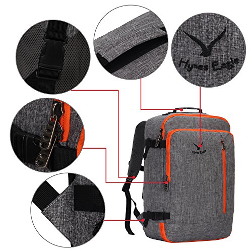 Hynes Eagle 38L Flight Approved Weekender Carry on Backpack Orange Grey