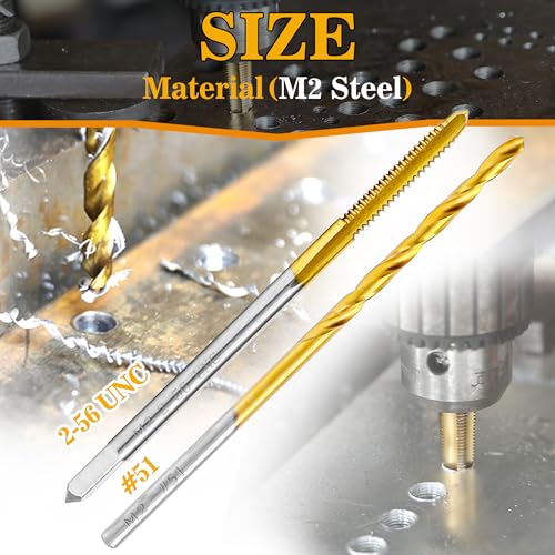 Image of 2-56 UNC Tap and #51 Drill Bit Kit, M2 HSS Drill and Tap Set, Combination of Drill and Tap Kit for Metal
