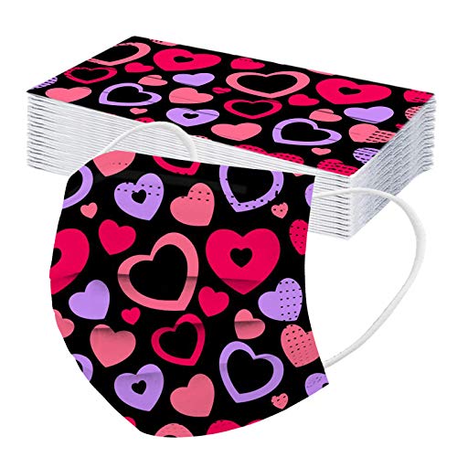 ZQP 30PCS 3-ply Disposable_Face_Masks_Valentine’s Day Print for Adult Women Men, Elastic Earloop Bandanas with Adjustable Nose Clip, Lightweight Breathable Pr-otective Anti-Dust Face Covering