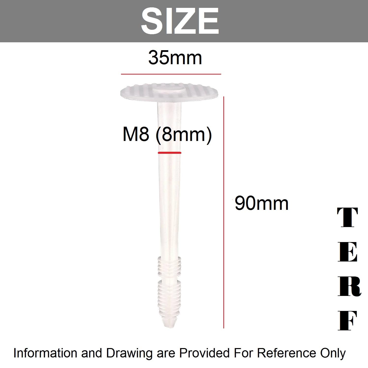 TERF® M8 X 90mm Plastic Insulation Fixing Anchor M8 (8mm) X 90mm White Plastic Insulation Fixing Plug - Pack of 50 - Image 3