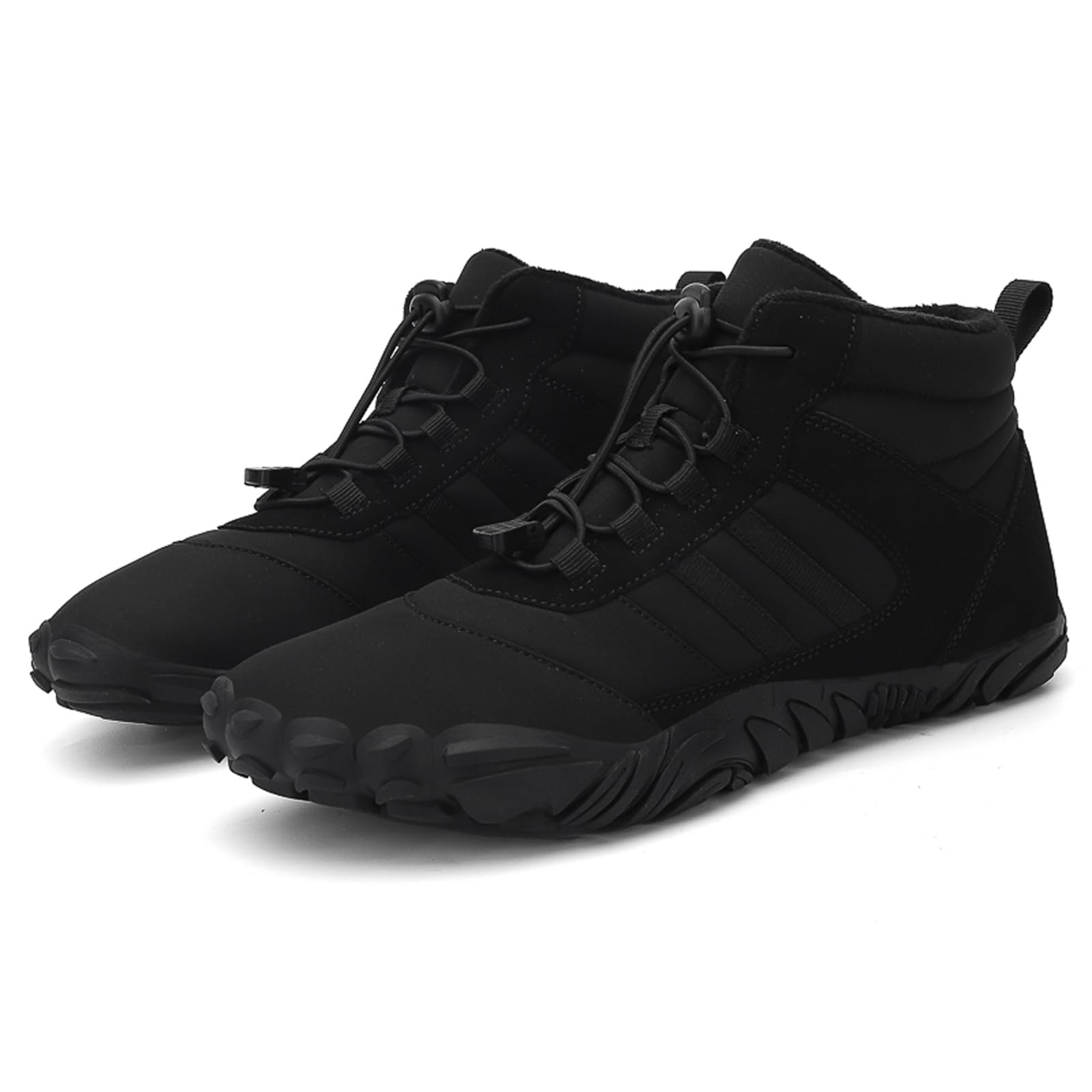 Wide Barefoot Hiking Boots for Women Men | Minimalist Five-Finger Fleece Warm Winter Shoes | Zero Drop Wide Toe Box Snow Boots | Waterproof Ankle Booties with Elastic Cord Black 47