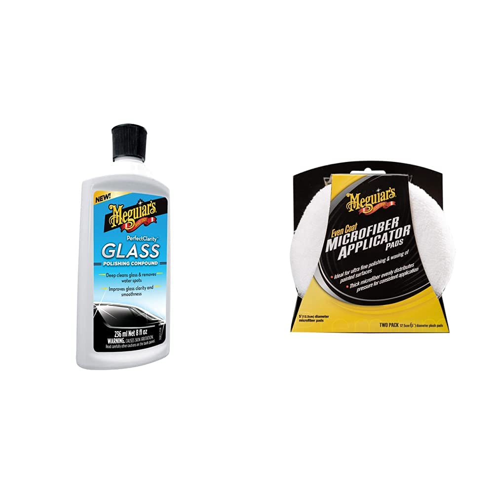 MEGUIAR'SMeguair'S Polish Composto G8408Eu Perfect Clarity, in Vetro 236 ml & X3080Eu Dischi in Microfibra Tondi, Bianco, Diametro 10Cm Ca