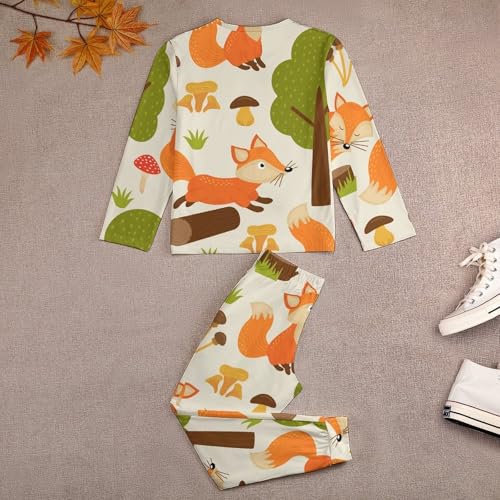 Autumn Forest with FoxesChildren's Pajama Set Round Neck Long Sleeve Top + Pants Two-piece Set160CM3