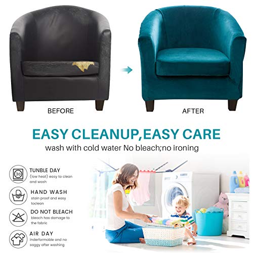 Mingfuxin 2 Pieces Tub Chair Covers,Upgraded 2 IN 1 Design Stretch Velvet Armchair Sofa Slipcover with Cushion Cover - Image 2