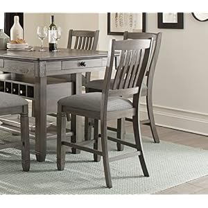 Antique Gray Dining Furniture Counter Height Table with Drawers, Wine Rack & 4 Chairs - 5pc Dining Set (Solid Wood) Country Kitchen Style Antique Gray Dining Furniture Counter Height Table with Drawers Wine Rack 4 Chairs 5pc Dining Set Solid Wood Country Kitchen Style