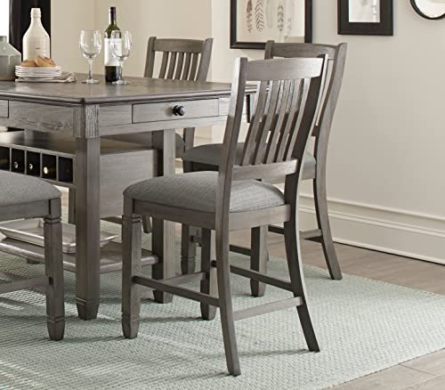 Antique-Gray-Dining-Furniture-Counter-Height-Table-with-Drawers-Wine-Rack-4-Chairs-5pc-Dining-Set-Solid-Wood-Country-Kitchen-Style Antique Gray Dining Furniture Counter Height Table with Drawers Wine Rack 4 Chairs 5pc Dining Set Solid Wood Country Kitchen Style