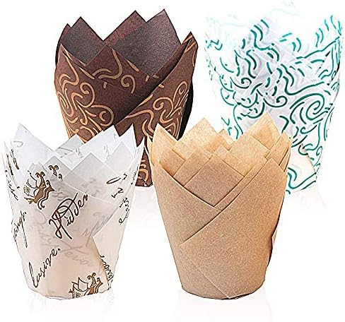 200 Stück Muffinförmchen Ungebleicht - Tulpen Design Backförmchen 5x8cm