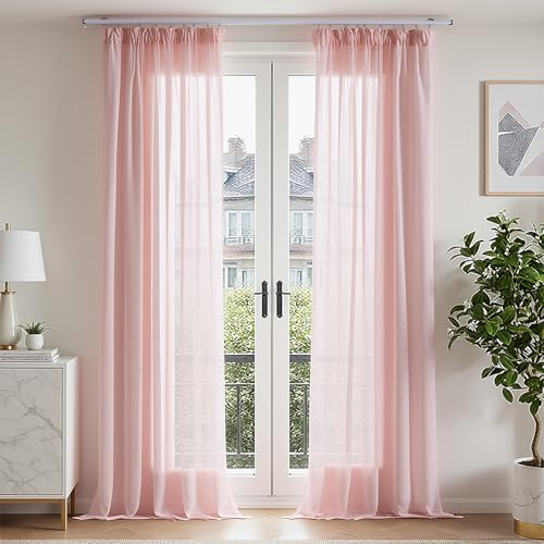 TOPICK Gardinen mit Kräuselband Gardinenschals Vorhänge Schlafzimmer Gardinen Wohnzimmer, H225xB140 cm Übergardinen Schlaufengardinen Schlaufenschal 2er Set Gardine Landhausstil Fenstervorhang Rosa