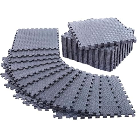 24 Pack, 96 SQFT - 24" x 24" - 1/2" Extra Thick Floor Exercise Mat for Home Gym or Floor Padding - High-Density EVA Interlocking Foam Floor Tiles for Gym Equipment, Play Area | Yoga, Cardio, Weights Cover