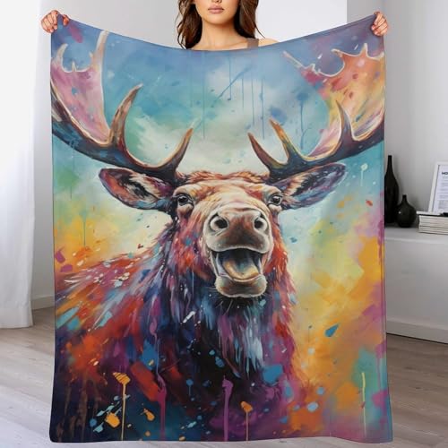GGJJTT Elch Kuscheldecke Couchdecke Decke Aus Flannel - Tagesdecke Wohndecken Für Sofa, Couch Oder Als Bettüberwurf 100×130cm